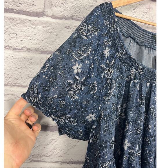 NWT Torrid Womens 2X Chambray Smocked Puff Sleeve Boho Cottagecore Mini Dress - Picture 5 of 13